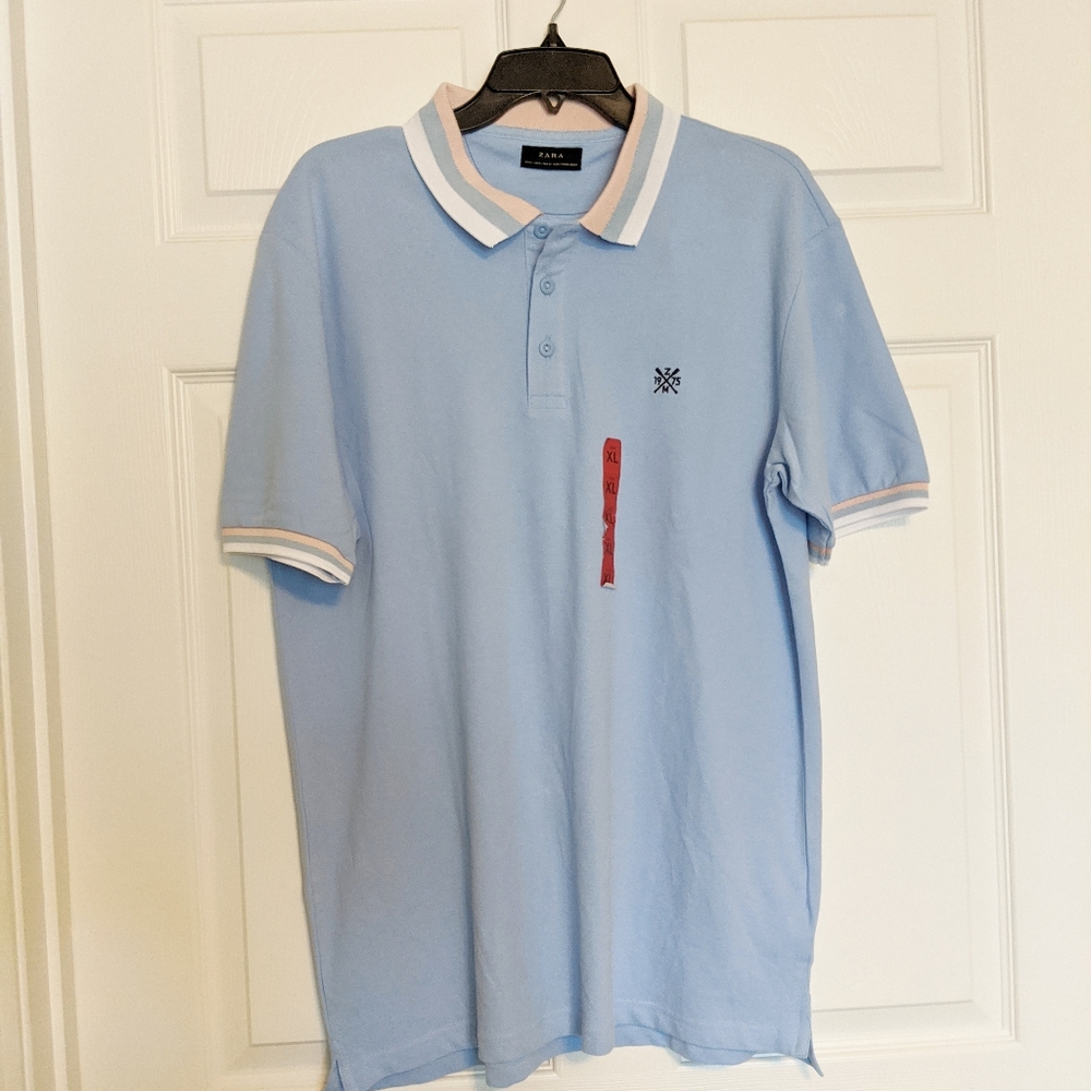 NWT XL men's Zara baby blue polo shortsleeve shirt